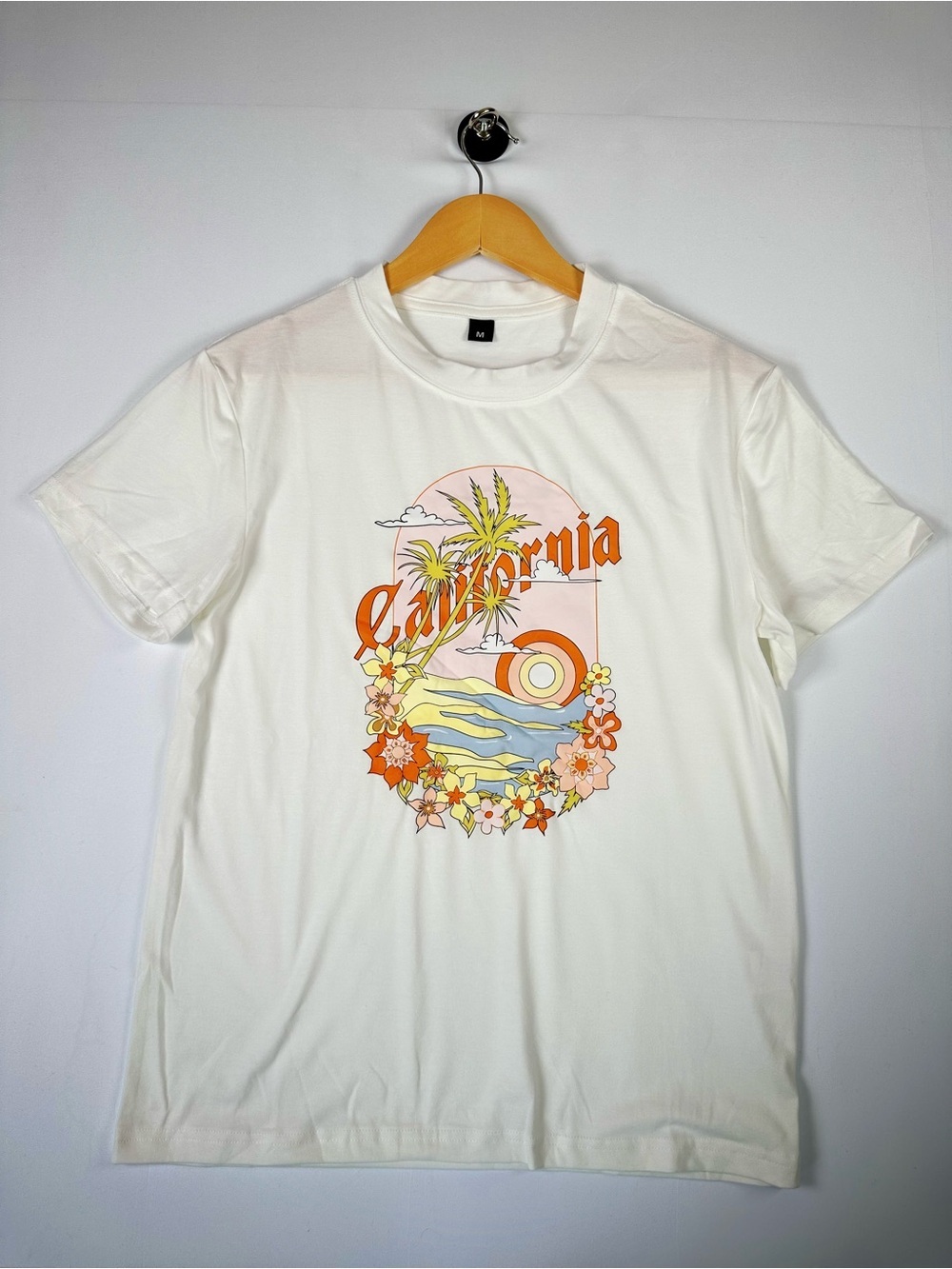 California Graphic Tee Retro Beach T Shirt White Size M